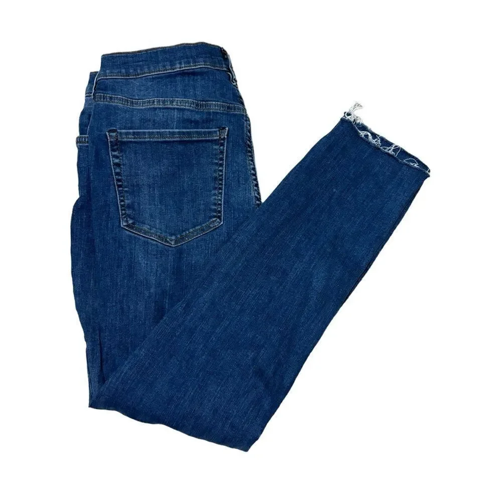 FREE PEOPLE Dark Wash,Destroyed,Frayed Hem,Crop Skinny Jeans
